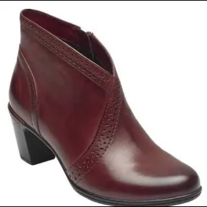 Rockport booties burgundy red leather short ankle booties red leather block heel