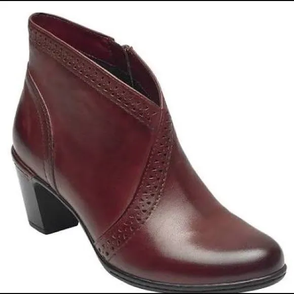 Rockport booties burgundy red leather short ankle booties red leather block heel
