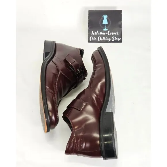 Rodolfo Zengarini Men's Burgundy Leather Monk Strap Buckle Loafers Sz 42 (9) 103