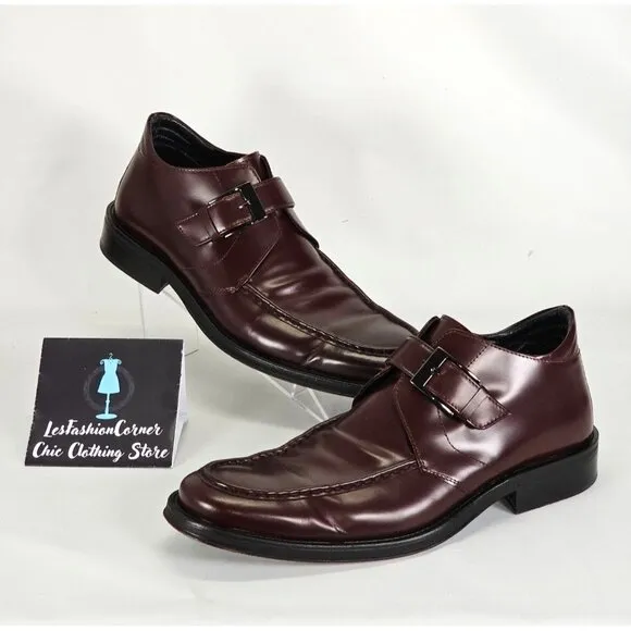 Rodolfo Zengarini Men's Burgundy Leather Monk Strap Buckle Loafers Sz 42 (9) 103