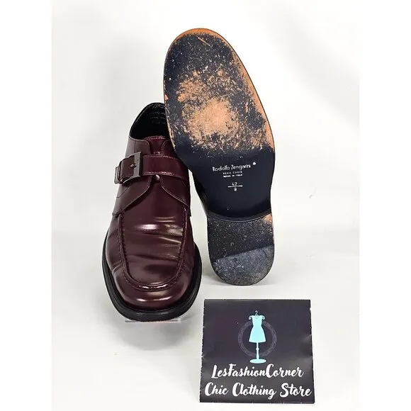 Rodolfo Zengarini Men's Burgundy Leather Monk Strap Buckle Loafers Sz 42 (9) 103