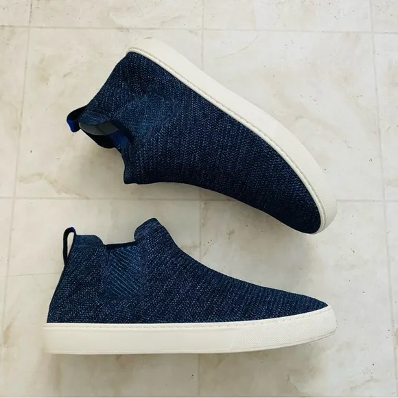 Rothy’s Blue Metallic Lace Stitch Mid Top Slip-on Chelsea Sneakers size 13
