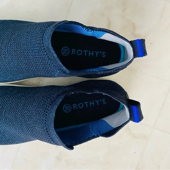 Rothy’s Blue Metallic Lace Stitch Mid Top Slip-on Chelsea Sneakers size 13