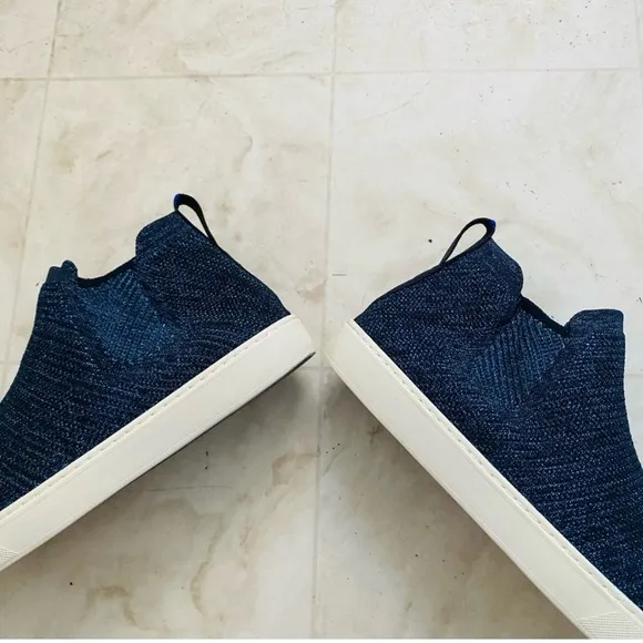 Rothy’s Blue Metallic Lace Stitch Mid Top Slip-on Chelsea Sneakers size 13