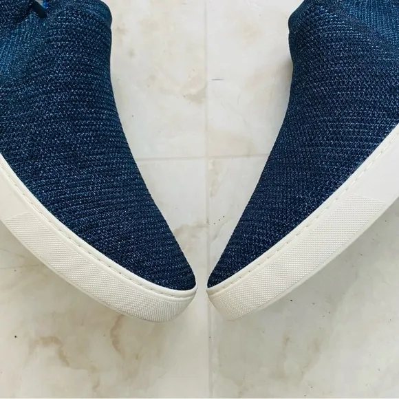 Rothy’s Blue Metallic Lace Stitch Mid Top Slip-on Chelsea Sneakers size 13