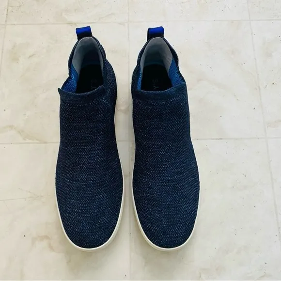 Rothy’s Blue Metallic Lace Stitch Mid Top Slip-on Chelsea Sneakers size 13