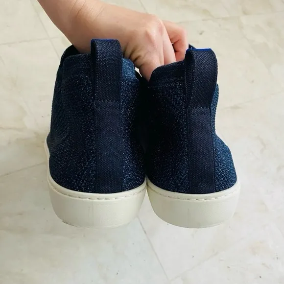 Rothy’s Blue Metallic Lace Stitch Mid Top Slip-on Chelsea Sneakers size 13
