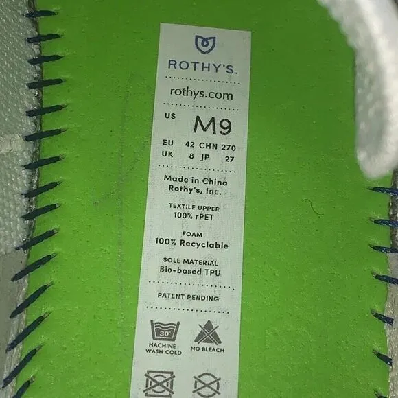 Rothy's Men's Size 9 White The RS01 Sneaker Lake Up Shoes Comfort Knit Athletic