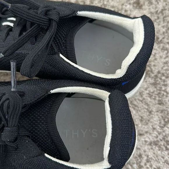 Rothy's Men's The RS01 Lace Up Knit Sneakers BlackWhite Soles 10