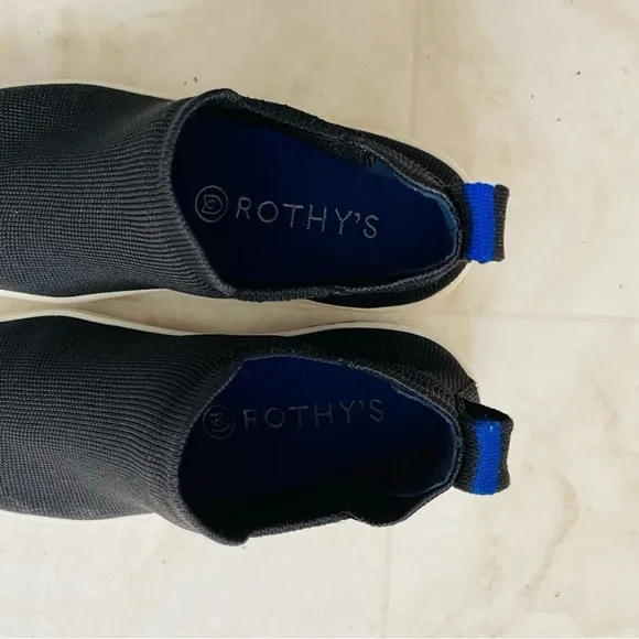 Rothy’s The Chelsea Black Knit Upper Mid Top Slip-on Sneakers size 6