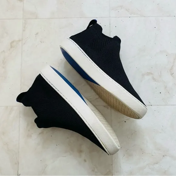 Rothy’s The Chelsea Black Knit Upper Mid Top Slip-on Sneakers size 6