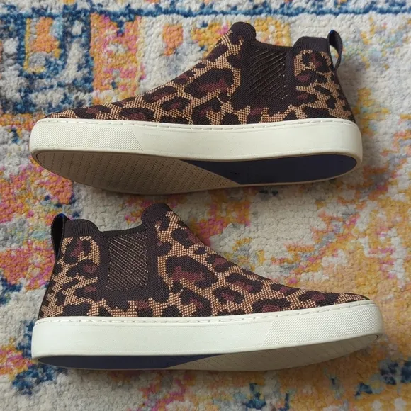 Rothy's The Chelsea Wildcat Jacquard Knit Slip On Ankle Bootie Sneakers Brown 9