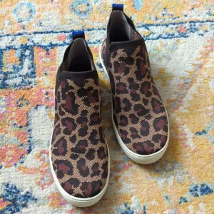 Rothy's The Chelsea Wildcat Jacquard Knit Slip On Ankle Bootie Sneakers Brown 9