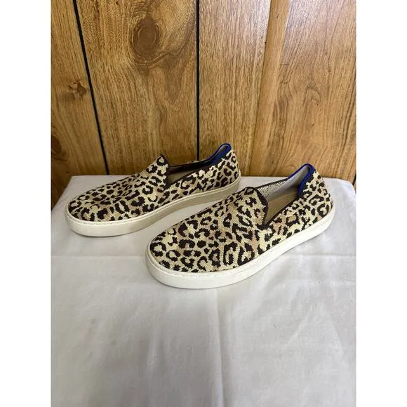 Rothy’s Women's Animal Print Slip on Sneakers Comfort Spring Cream Black Size 8