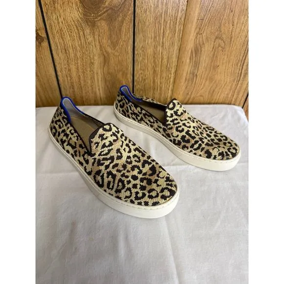Rothy’s Women's Animal Print Slip on Sneakers Comfort Spring Cream Black Size 8