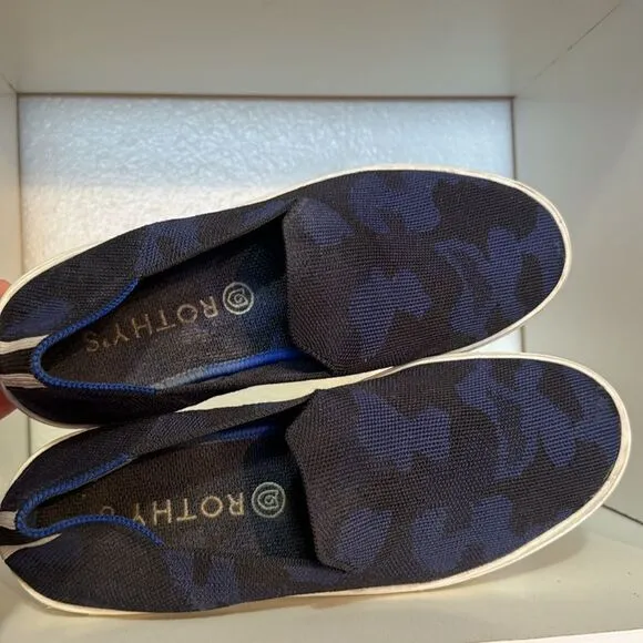 Rothy's Womens The Original Slip On Low Top Sneakers Blue Camo Knit Casual