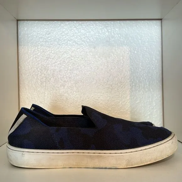 Rothy's Womens The Original Slip On Low Top Sneakers Blue Camo Knit Casual
