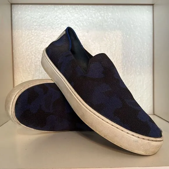 Rothy's Womens The Original Slip On Low Top Sneakers Blue Camo Knit Casual