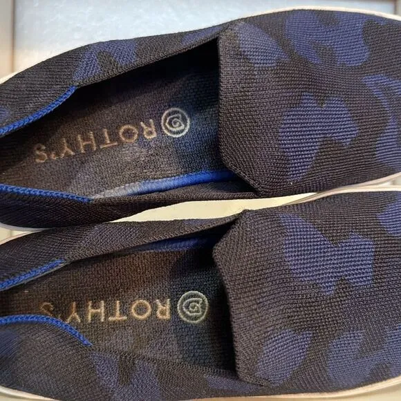 Rothy's Womens The Original Slip On Low Top Sneakers Blue Camo Knit Casual