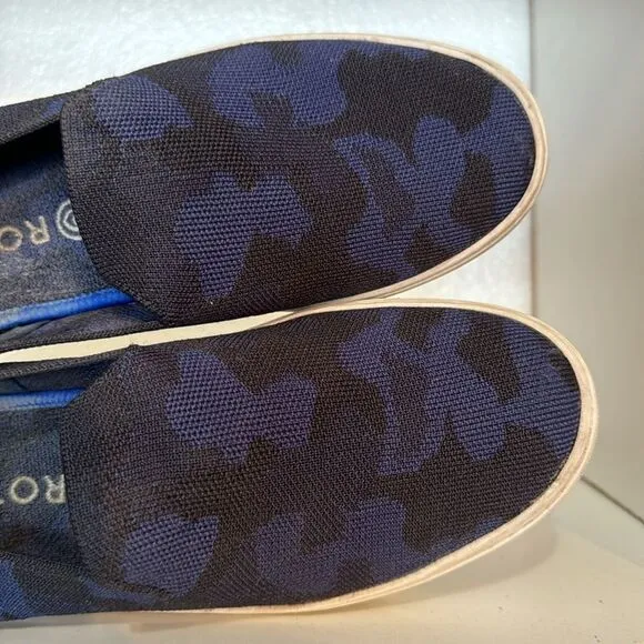 Rothy's Womens The Original Slip On Low Top Sneakers Blue Camo Knit Casual