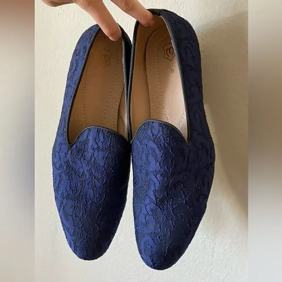 Royal Self Embroidered Blue Shode Loafer Style Juti Size 9