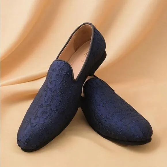 Royal Self Embroidered Blue Shode Loafer Style Juti Size 9