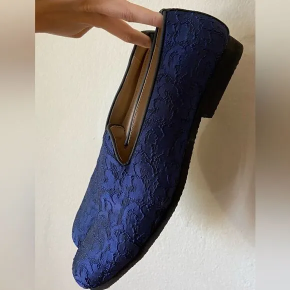 Royal Self Embroidered Blue Shode Loafer Style Juti Size 9