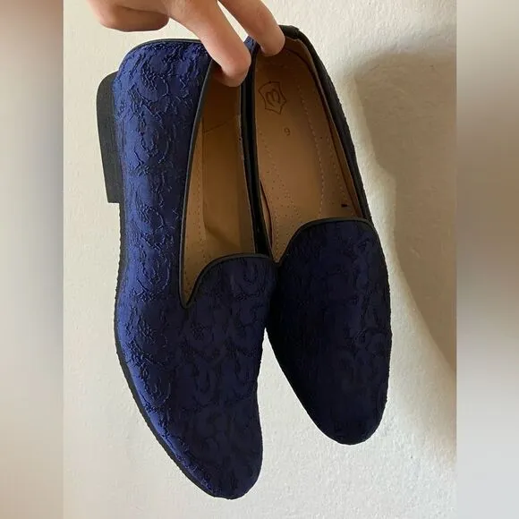 Royal Self Embroidered Blue Shode Loafer Style Juti Size 9