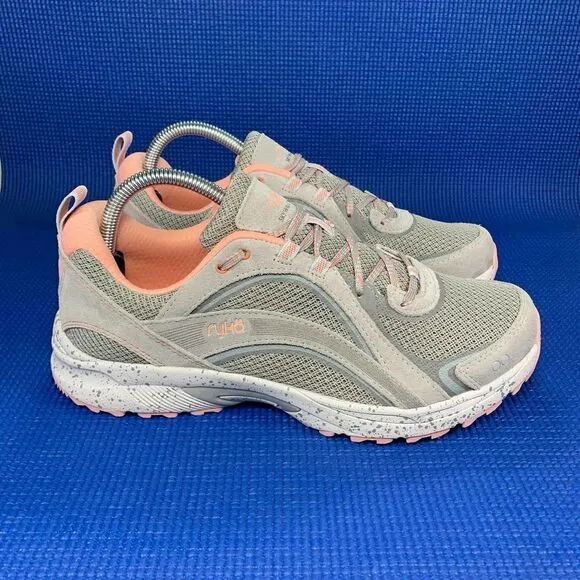 Ryka Sky Walk Trail Suede Women`s Size 9.5M - Grey/Pink Hiking Shoes Sneakers
