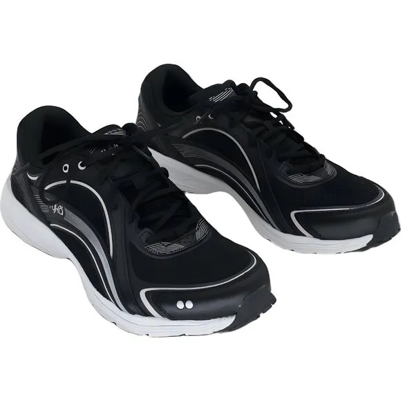 Ryka Women's Sky Walk Black Blush Mesh Leather Sneakers Size 8.5M EU 39