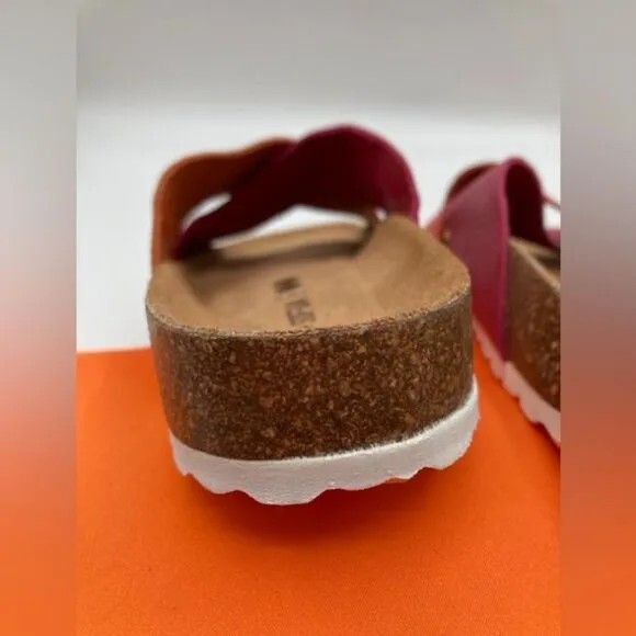 Saint and Sofia Women’s Cross Over Slides Orange Pink Leather Cork Slip On Sz 8