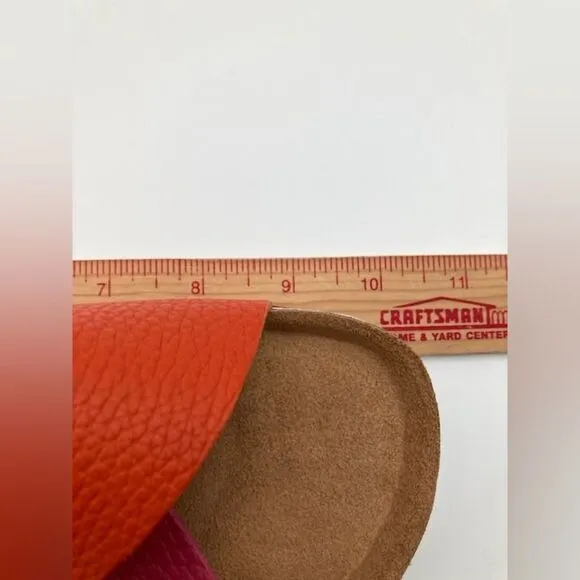 Saint and Sofia Women’s Cross Over Slides Orange Pink Leather Cork Slip On Sz 8