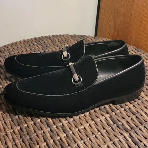 SAKS FIFTH AVENUE Dolo-2 Mens Black Velvet Loafers Size 9.5 Silver Horsebit
