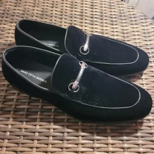 SAKS FIFTH AVENUE Dolo-2 Mens Black Velvet Loafers Size 9.5 Silver Horsebit