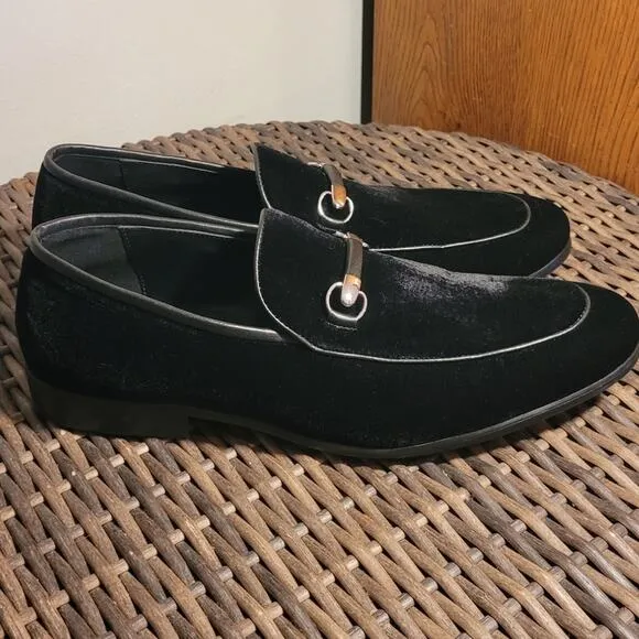 SAKS FIFTH AVENUE Dolo-2 Mens Black Velvet Loafers Size 9.5 Silver Horsebit