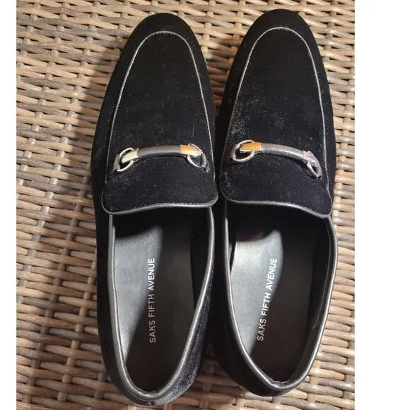 SAKS FIFTH AVENUE Dolo-2 Mens Black Velvet Loafers Size 9.5 Silver Horsebit