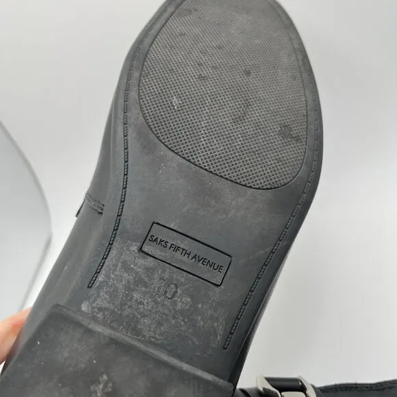 Saks Fifth Avenue Luciano Black Leather Slip On Horse-Bit Loafers Mens 10 Formal