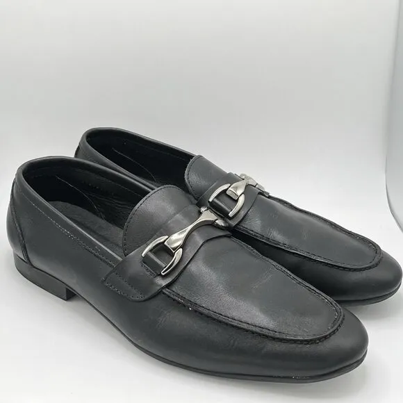 Saks Fifth Avenue Luciano Black Leather Slip On Horse-Bit Loafers Mens 10 Formal