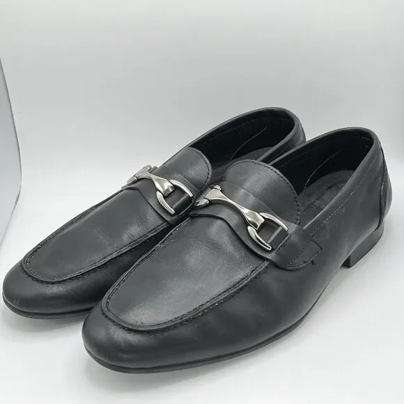 Saks Fifth Avenue Luciano Black Leather Slip On Horse-Bit Loafers Mens 10 Formal