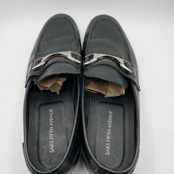 Saks Fifth Avenue Luciano Black Leather Slip On Horse-Bit Loafers Mens 10 Formal