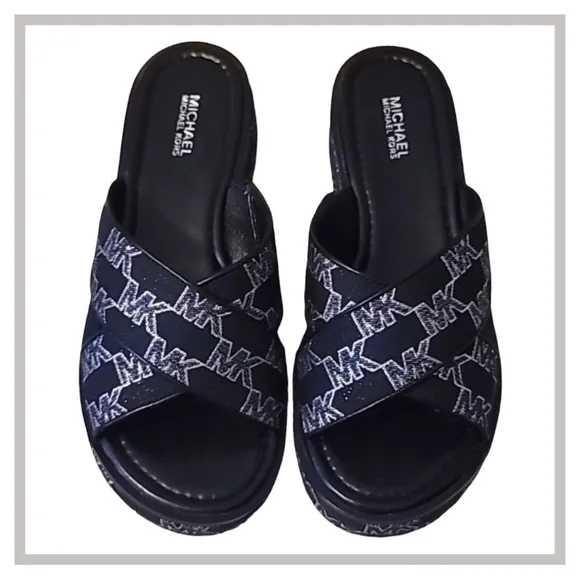 SALE Michael Kors Sandal/Slides Black Silver in box