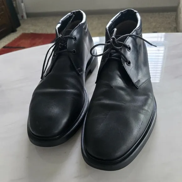 SALVATORE FERRAGAMO Ankle Boots 9D Mens Chukka Black Leather Laceup Luxury