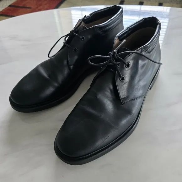 SALVATORE FERRAGAMO Ankle Boots 9D Mens Chukka Black Leather Laceup Luxury