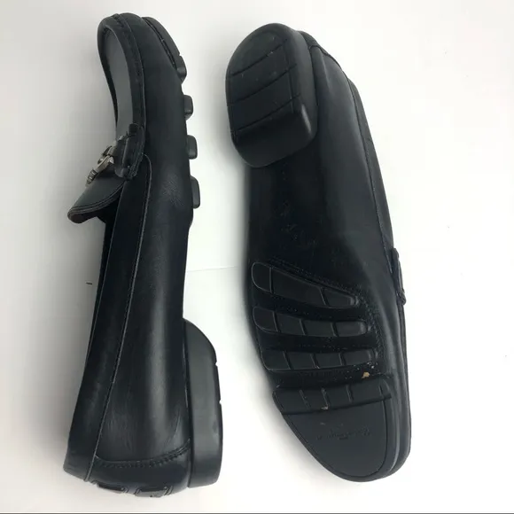 Salvatore Ferragamo Black Leather Driver Loafers