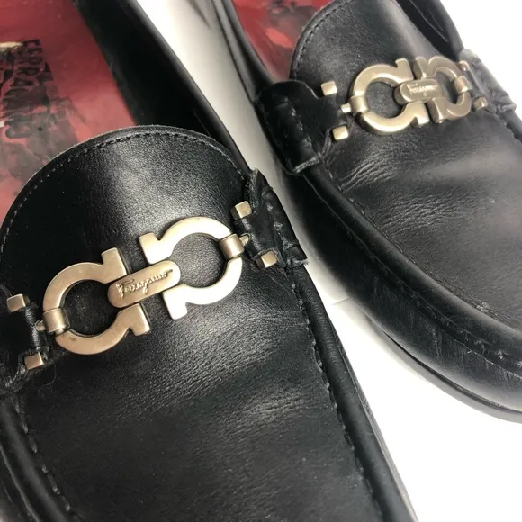 Salvatore Ferragamo Black Leather Driver Loafers
