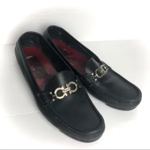 Salvatore Ferragamo Black Leather Driver Loafers