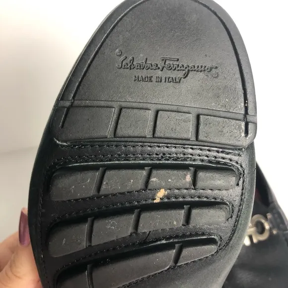 Salvatore Ferragamo Black Leather Driver Loafers