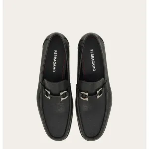 Salvatore Ferragamo Black Leather Loafers with Metallic Accents