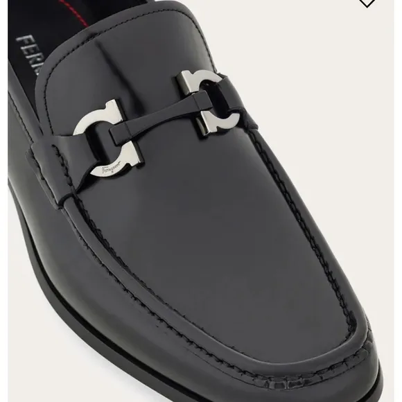 Salvatore Ferragamo Black Leather Loafers with Metallic Accents