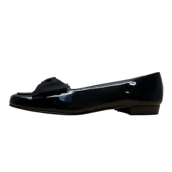 Salvatore Ferragamo Black Patent Leather Paragone Vara Bow Loafers Sz 5.5 B
